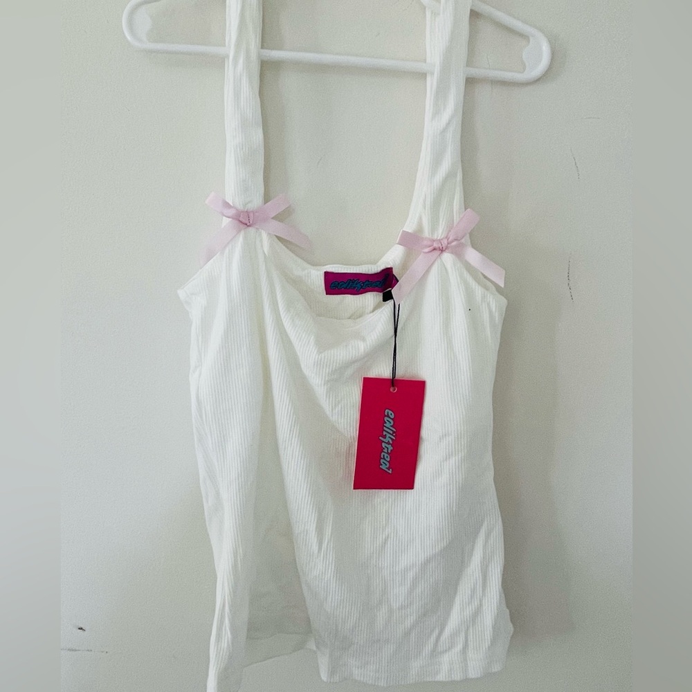 Edikted White Tank Top with Pink Accents